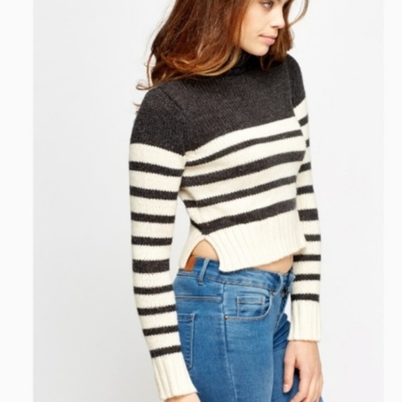 Zara Cropped Striped Turtleneck Sweater 